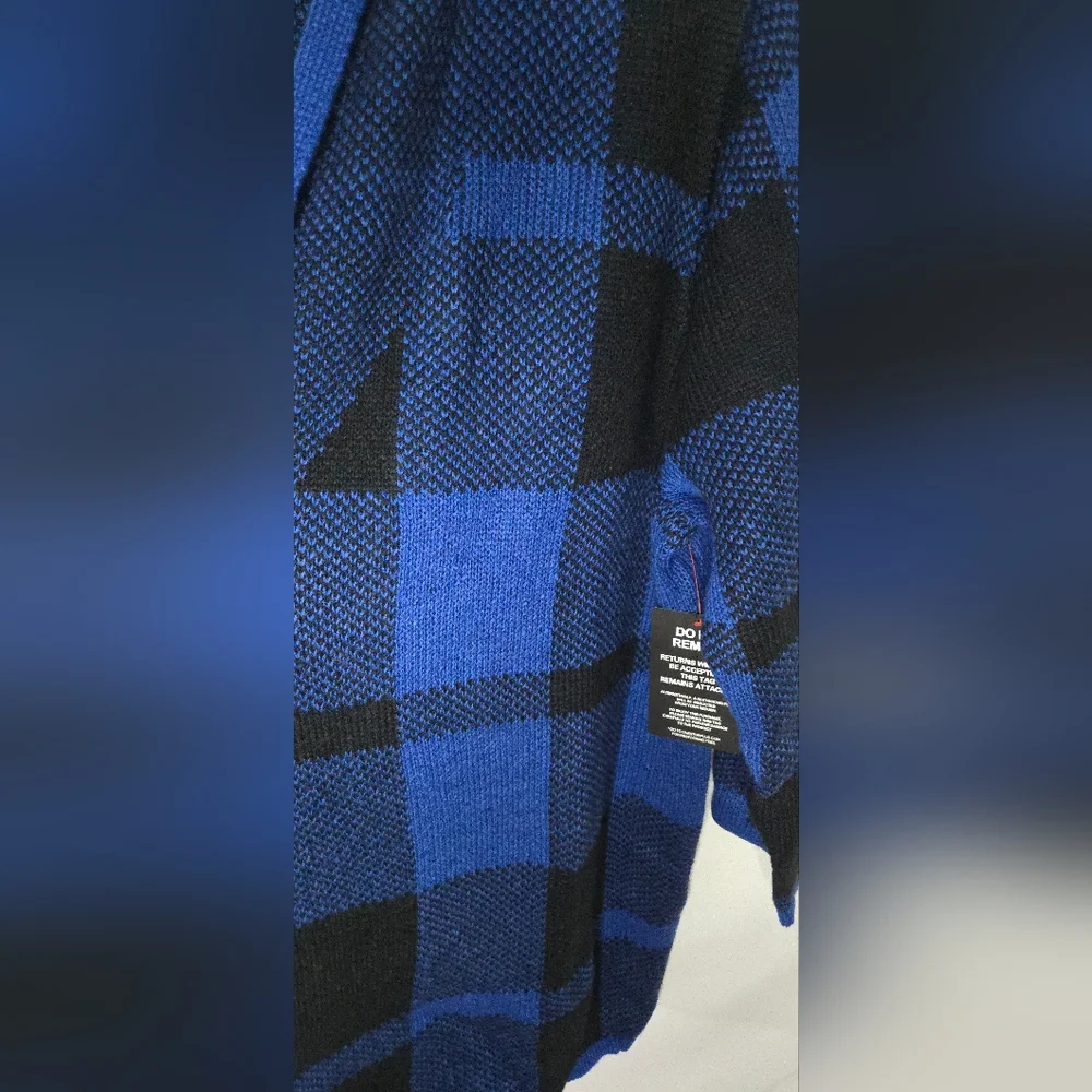 NWT Catherines Country Village Blue/Black Buffalo Plaid Sweater Cardigan 1X